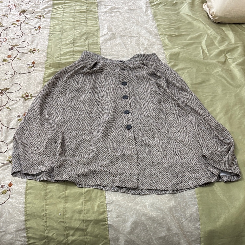 Zara Beige and Brown Herringbone A-Line Skirt